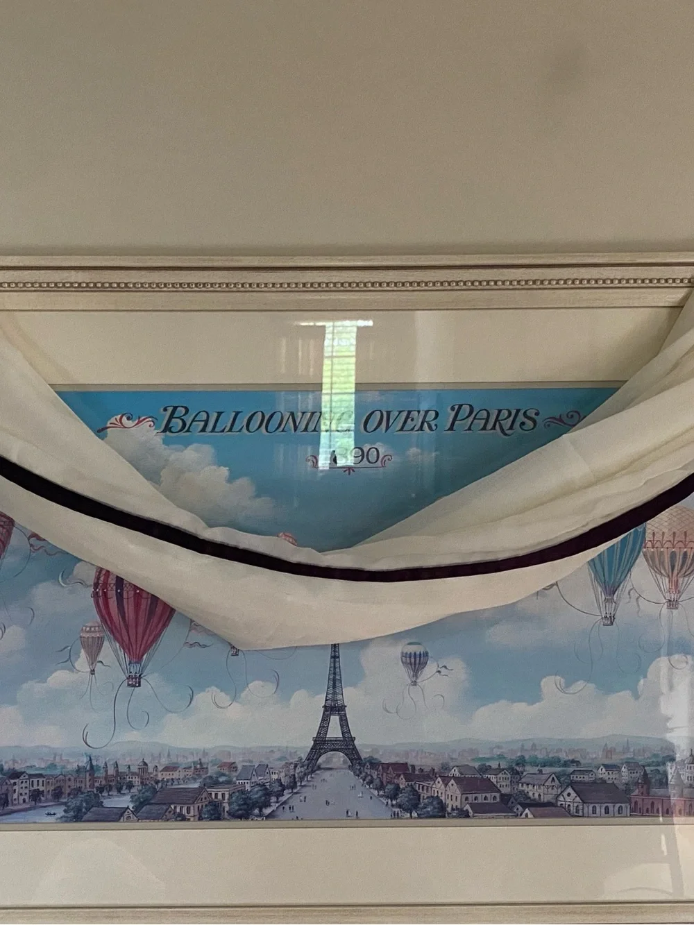 Sheer Window Scarf Valance Off White Eggplant Satin Edge 57x216 Curtain Panel